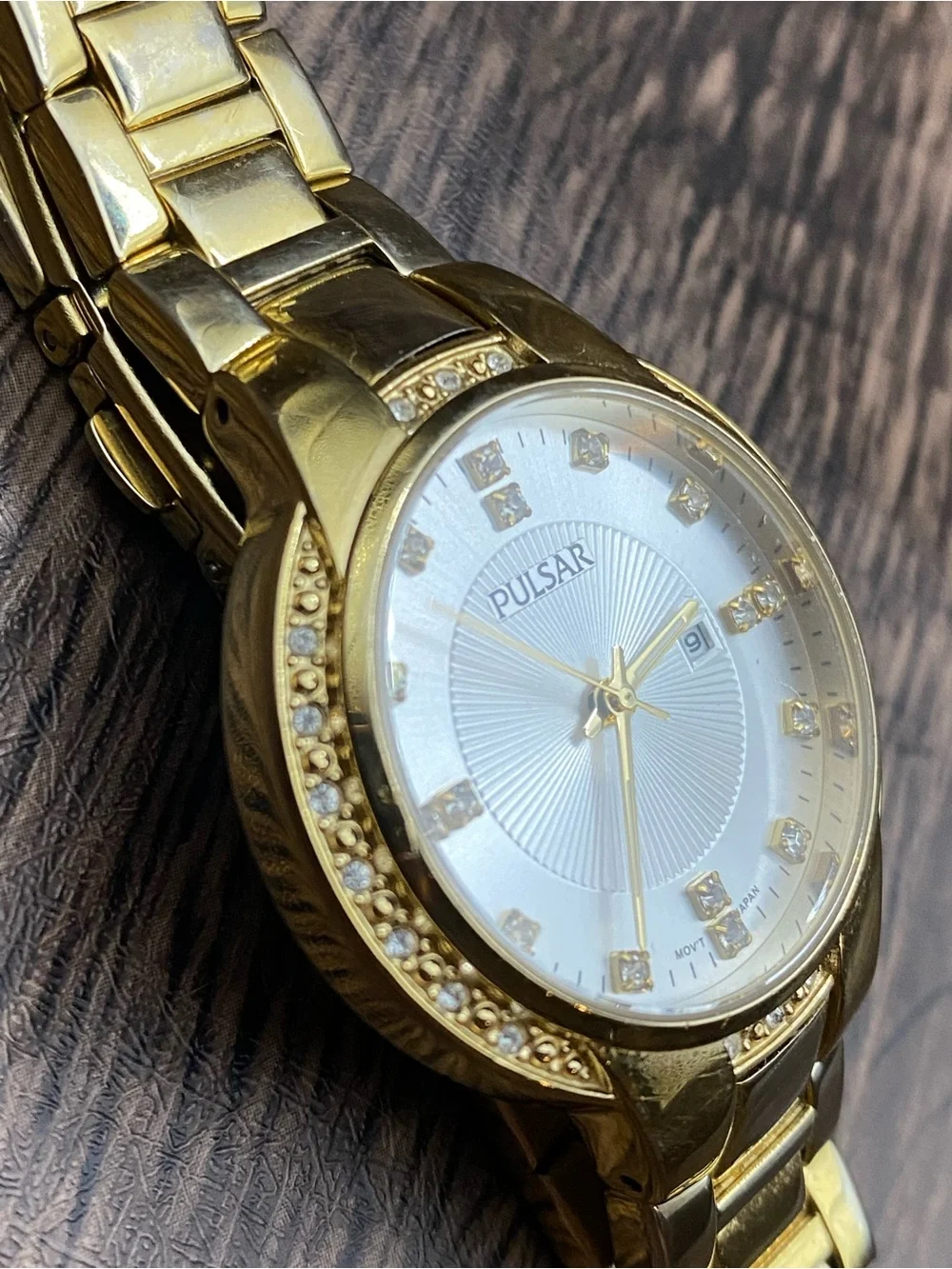Pulsar Gold-Tone Women's Watch with Crystal Accents 6.25” working